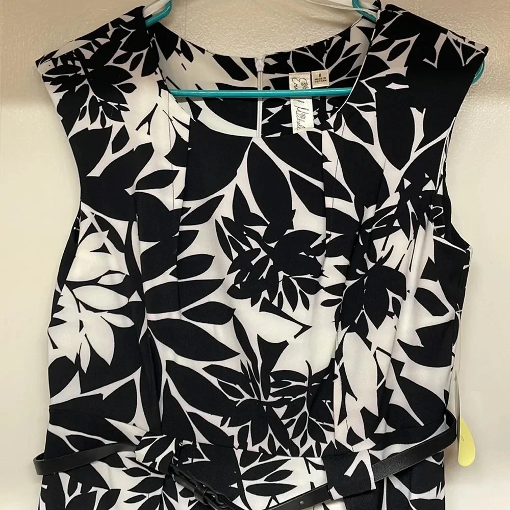 NWT Emma & Michele Floral Black and White Dress Sz 8 - Picture 2 of 8